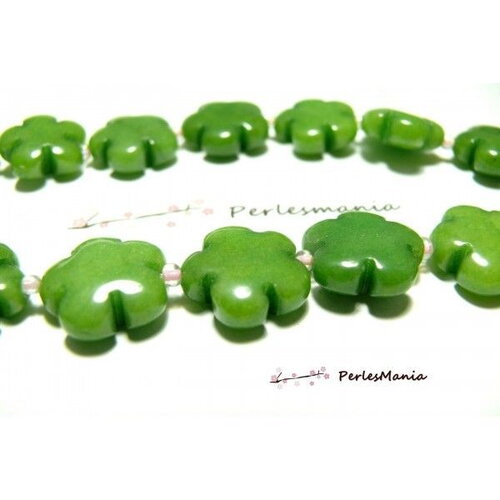 Lot de 5 perles fleurs jade teintée 5 pétales couleur vert clair 16mm