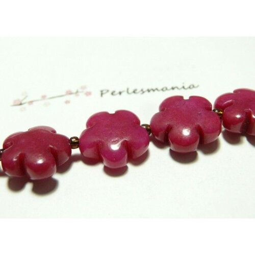 Lot de 5 perles fleurs jade teintée 5 pétales couleur rose fushia 16mm