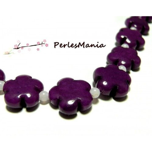 Lot de 5 perles fleurs jade teintée 5 pétales couleur violet 20mm