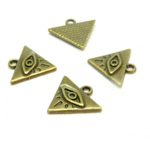 Bu11220305103511 pax 10 pendentifs - breloques - œil de la protection  dans triangle 14mm - laiton finition bronze