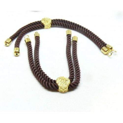 H11f01814g  pax 1 support bracelet intercalaire cordon nylon ajustable avec accroche  laiton doré 18kt coloris marron