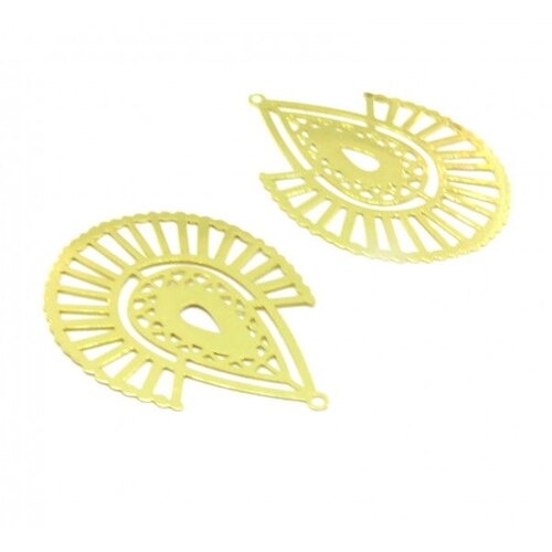 Ae117797 pax 2 estampes pendentifs forme ethnique 40 par 30mm métal finition doré