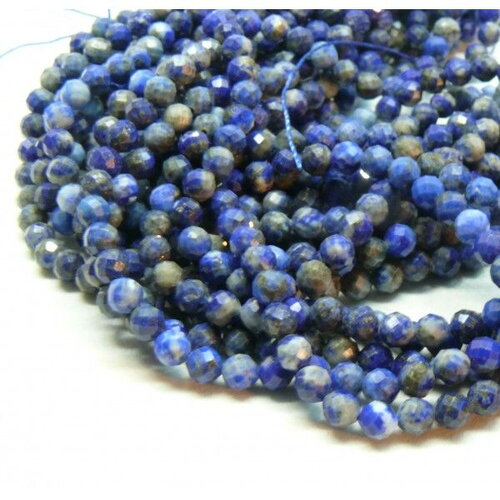 H11a129 lot de 1 /4 fil d environ 28 perles rondes facettées 3mm lapis lazuli coloris 22