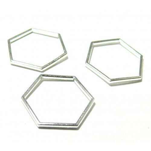 Ps110117604 pax 20 pendentifs connecteur hexagone 23mm métal couleur argent vif