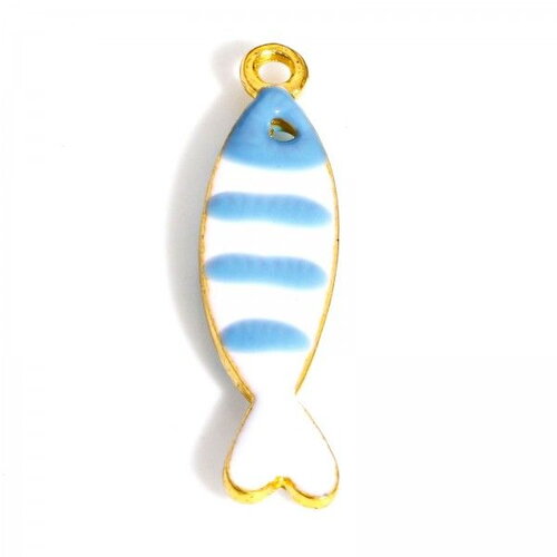 Ps11907676 pax 2 pendentifs poisson rayé 26mm résine émaillé bleu ciel métal placage doré
