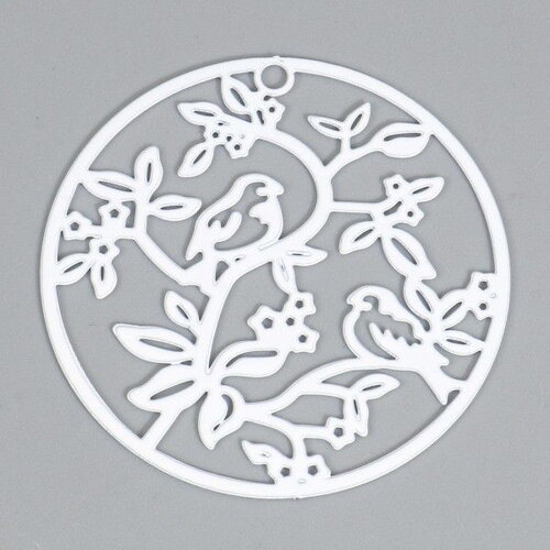 Ps11887261 pax 4 estampes pendentifs oiseau sur branche 31mm métal finition blanc