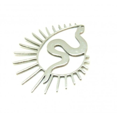 Ps11906625 pax 2 pendentifs serpent graphique 32mm en acier inoxydable 304 finition argenté pour bijoux raffinés