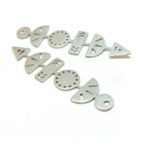 Ps11906628 pax 2 pendentifs flèche graphique 47mm en acier inoxydable 304 finition argenté pour bijoux raffinés