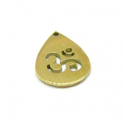 Ps11899721 pax 1 pendentif goutte yoga om 15mm en acier inoxydable 304 finition doré pour bijoux raffinés