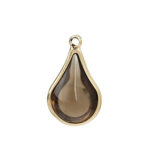 Ps11129820 pax 2 pendentifs goutte de verre marron 18mm métal doré