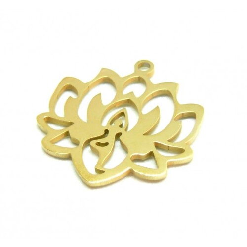 Ps11899719 pax 1 pendentif yoga dans fleur de lotus 21mm en acier inoxydable 304 finition doré pour bijoux raffinés