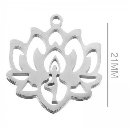 Ps11899734 pax 2 pendentifs  yoga dans fleur de lotus 21mm en acier inoxydable 304 finition argent platine pour bijoux raffinés