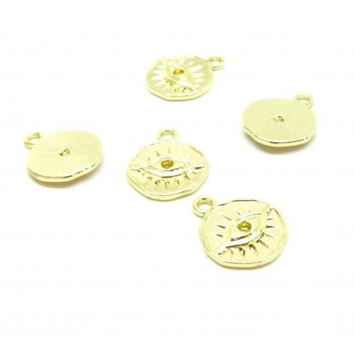 Ps110258007 pax 4 pendentifs, breloques grigri, œil de la protection 15mm métal finition doré