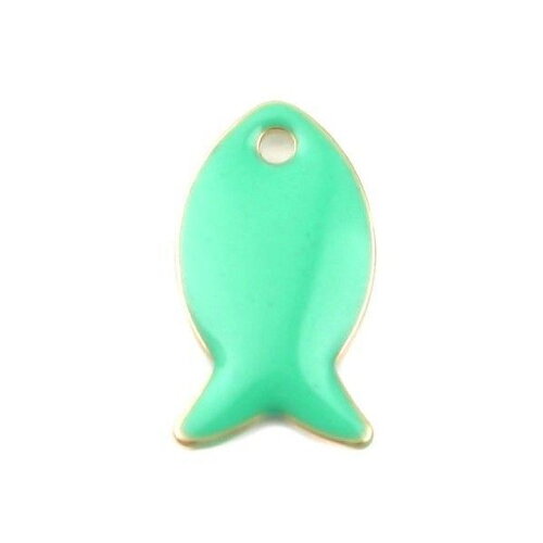 Ps11668003 pax 4 pendentifs poisson vert pastel style emaillé 14 mm metal couleur doré