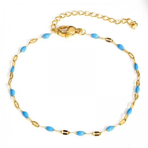 Ps11907662 pax 1  bracelet ajustable 17.5cm avec chaine d'extension maille émaillé bleu en acier inoxydable 304 coloris doré