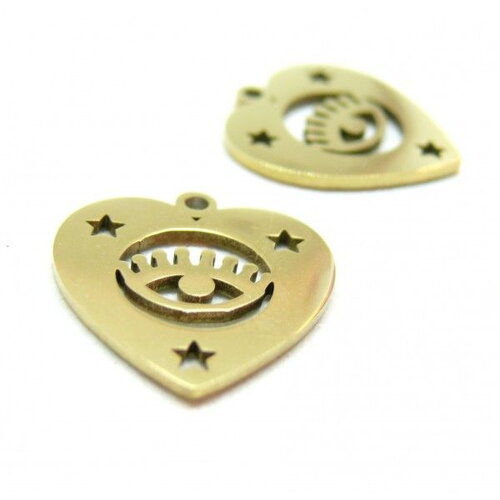 Ps110908830 pax 2 pendentifs cœur, grigri amulette 16mm en acier inoxydable 316 placage doré