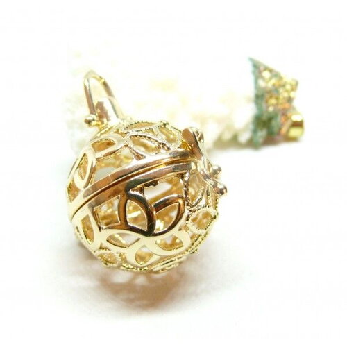 Ps110260023 pax 1 pendentif, cage pour perle, bola grossesse fleur 20mm, boule de parfum métal finition doré