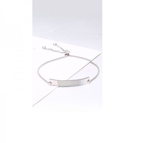 Bu11210408163527 pax 1 bracelet réglable avec médaillon rectangle à personnaliser avec poinçons  acier inoxydable 304 argenté