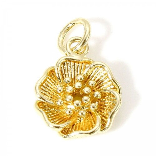 Ps110908262 pax 1 pendentif fleur 3d 16 mm en cuivre finition doré 18kt  pour création de bijoux raffinés