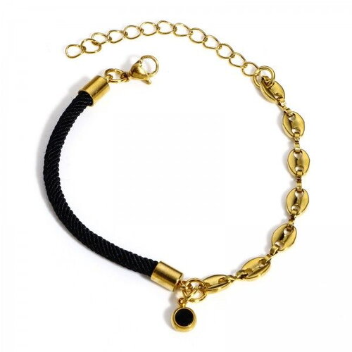Ps110908423 pax 1 bracelet cordon noir avec strass et chaine maille marine en  acier inoxydable 304 finition doré
