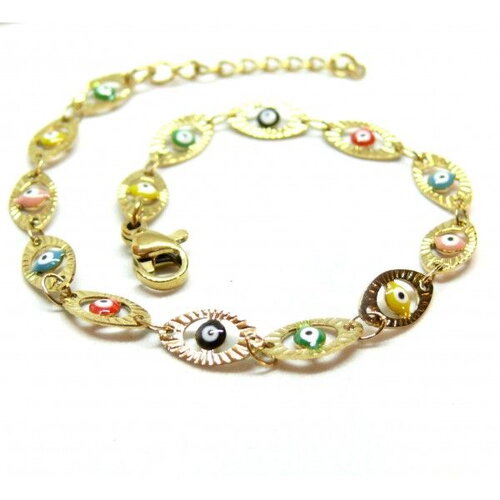 Ps11888195 pax 1 bracelet amulette, grigri avec résine émaillé multicolores en acier inoxydable 304 finition 18kt