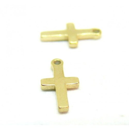 Ps110902146 pax 2 pendentifs petites croix 10mm en acier inoxydable 304 finition doré  pour création de bijoux raffinés