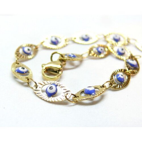 Ps11888196 pax 1 bracelet amulette, grigri avec résine émaillé bleu en acier inoxydable 304 finition 18kt