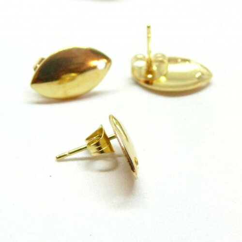 Ps110154405 pax 4 boucles d'oreille puces ovale bombées avec trou 15mm acier inoxydable  304 couleur doré avec embouts poussoirs