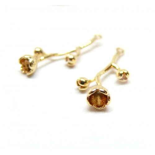 Ps11890067 pax 2 pendentifs fleur sur tige 23 mm en cuivre finition doré 18kt  pour création de bijoux