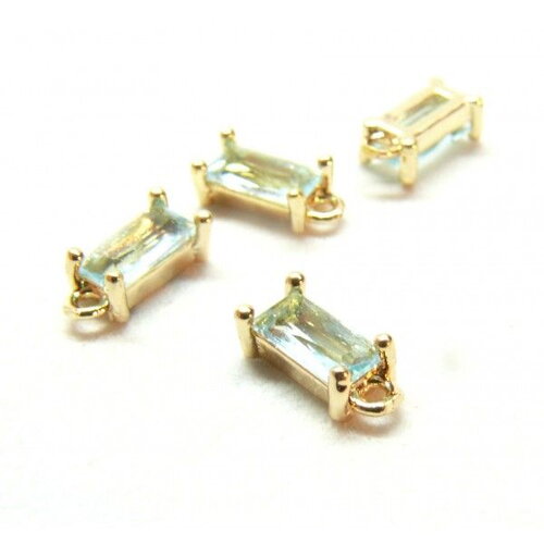 Ps11906003 pax 4 pendentifs rectangle avec verre bleu ciel 9 mm cuivre finition doré