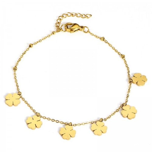 Ps110908039 pax 1 bracelet maille fine 18mm avec trèfle en acier inoxydable 304 finition doré