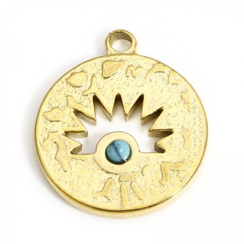 Ps110910231 pax 1 pendentif demi soleil inca 18mm en acier inoxydable 304 finition doré  pour création de bijoux raffinés