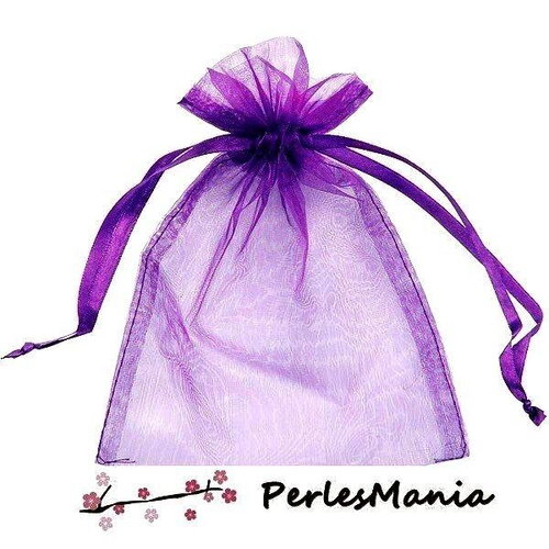 Ps110221710 pax 10 pochettes organza violet  80 par 100 mm pour bijoux , baptême, mariage