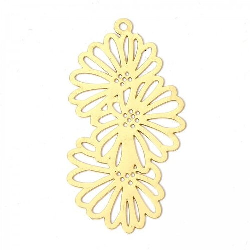 Ps11907930 pax 6 estampes pendentifs triple fleurs 38mm métal finition doré