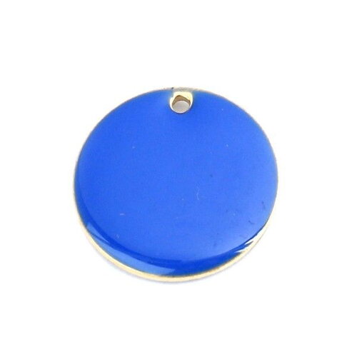 Ps110238296 pax 4 sequins résine style émaillés rond bleu 16 mm sur une base en métal dore