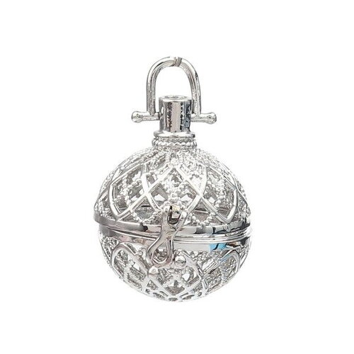 Ps110260008 pax 1 pendentif, cage pour perle, bola grossesse  20mm, boule de parfum métal finition argent platine