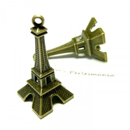 Ref 2m2760 lot 2 pendentifs magnifique grand pendentif bronze tour eiffel 3d