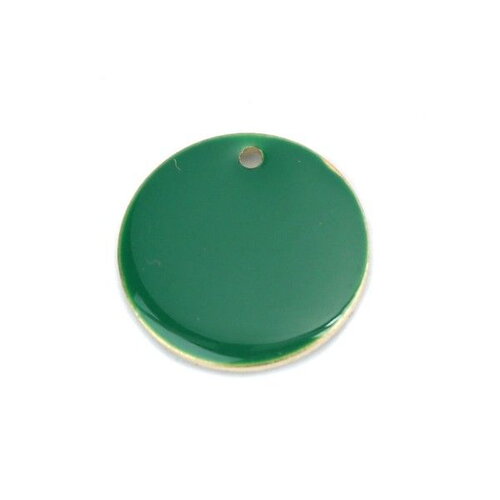 Ps110238303 pax 4 sequins résine style émaillés rond vert foncé 16 mm sur une base en métal dore