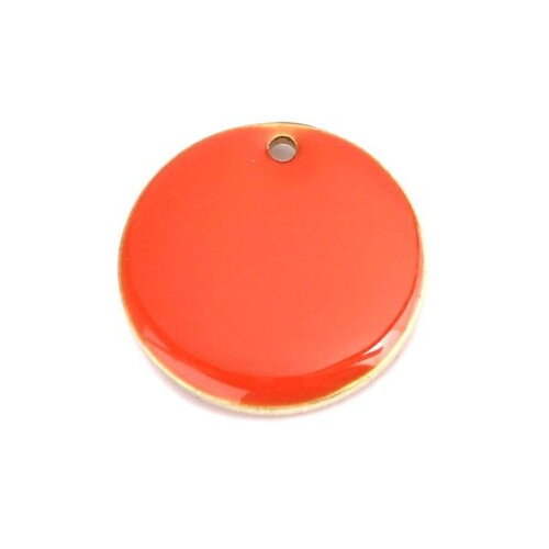 Ps110238307 pax 4 sequins résine style émaillés rond orange 16 mm sur une base en métal dore