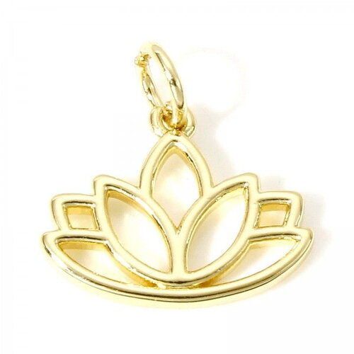 Ps110908260 pax 1 pendentif avec anneau fleur de lotus 15mm en cuivre finition doré 18kt pour création de bijoux raffinés