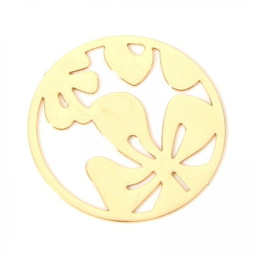 Ps11907966 pax 10 estampes pendentifs fleur dans cercle 19.5mm métal finition doré