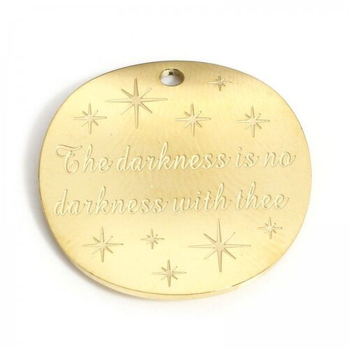 Ps110910222 pax 1 pendentif avec message " the darkness is no darkness " 22mm en acier inoxydable 316 finition doré 18kt