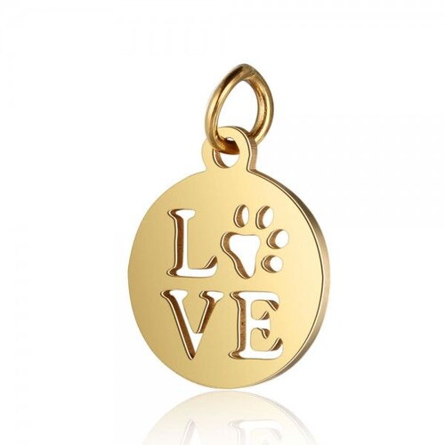 Bu11191207173342 lot 1 pendentif  avec anneau- love - 12 mm - doré en acier inoxydable  - pour bijoux raffinés ref 17