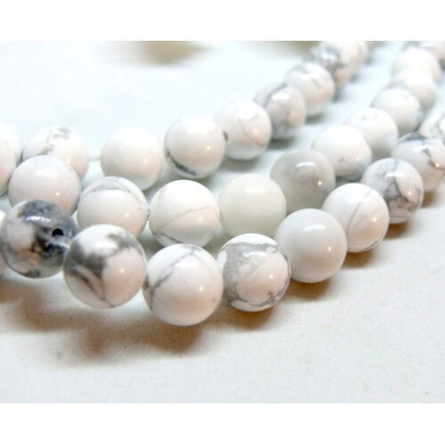 H11g091 lot 1 fil de 32 perles rondes turquoise howlite naturelle blanc veinée 6mm