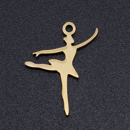 Ps11871124 pax 1 pendentif danseuse de ballet 18mm en acier inoxydable finition doré