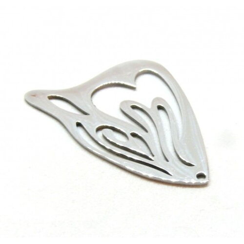 Ps11760827 pax 2 pendentifs aile d'insecte 40 mm en acier inoxydable 304 finition argenté