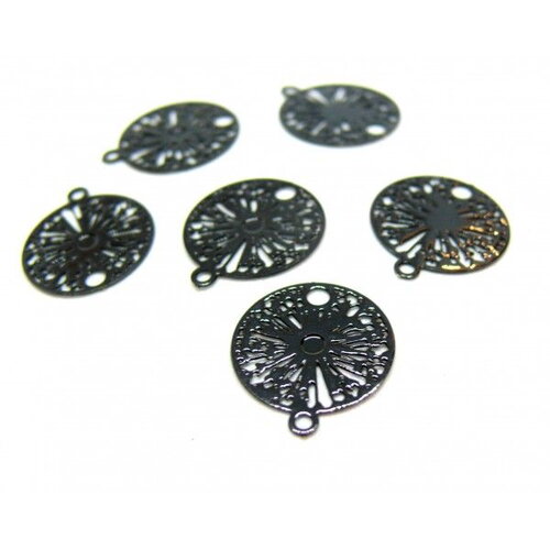 Ae1110583 pax 6 estampes connecteurs fleur de pissenlit dans médaille par 13mm métal finition noir