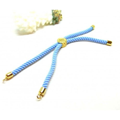 H11f01803g  pax 1 support bracelet intercalaire arbre cordon nylon ajustable avec accroche  laiton doré 18kt coloris bleu ciel