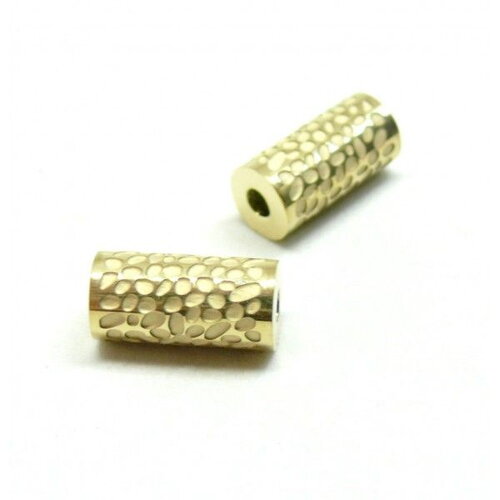 H11n097063lg pax 1 perle intercalaire tube martelé 12mm en acier inoxydable 316 finition à l'or fin 14k