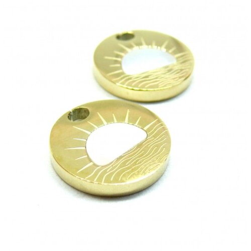 H11n097042b pax 1 pendentif cercle lever du soleil avec nacre 18.5mm en acier inoxydable 316 finition à l'or fin 14k